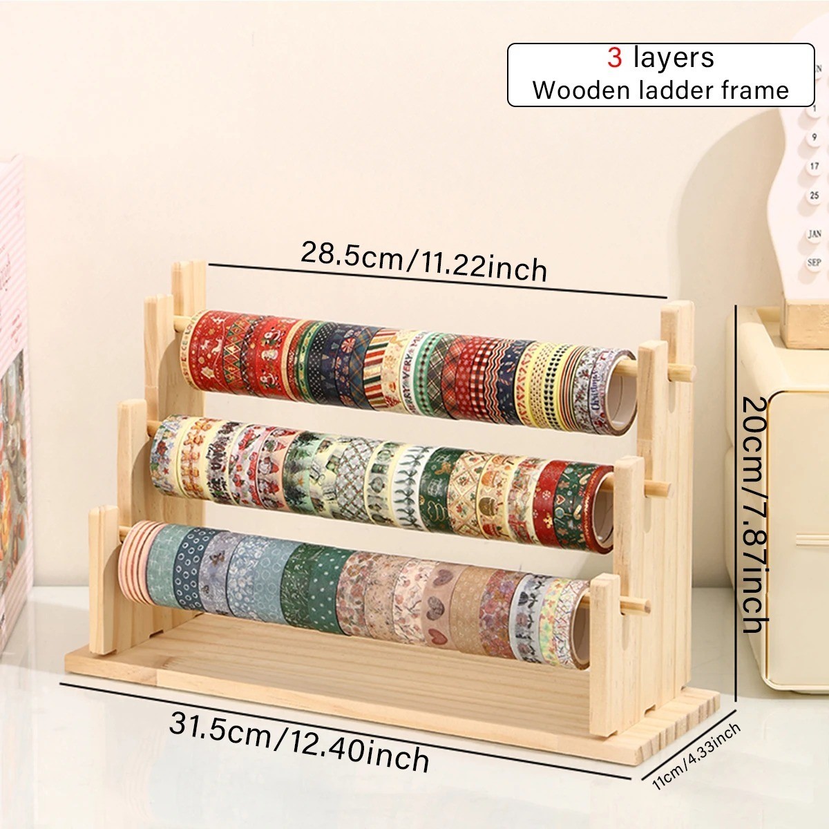 1pc Multifunctional Wooden Tape and Sticker Storage Rack Suitable for Necklace