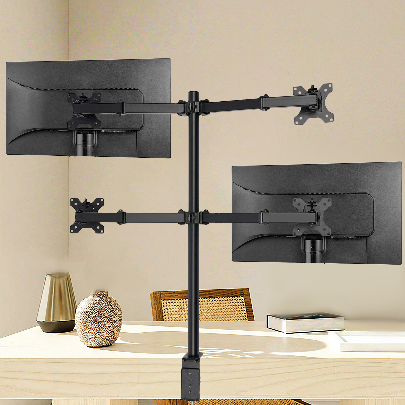 Quad Four Arm Desk Mount LCD Computer Monitor Bracket Stand 10”-27” in Screen TV