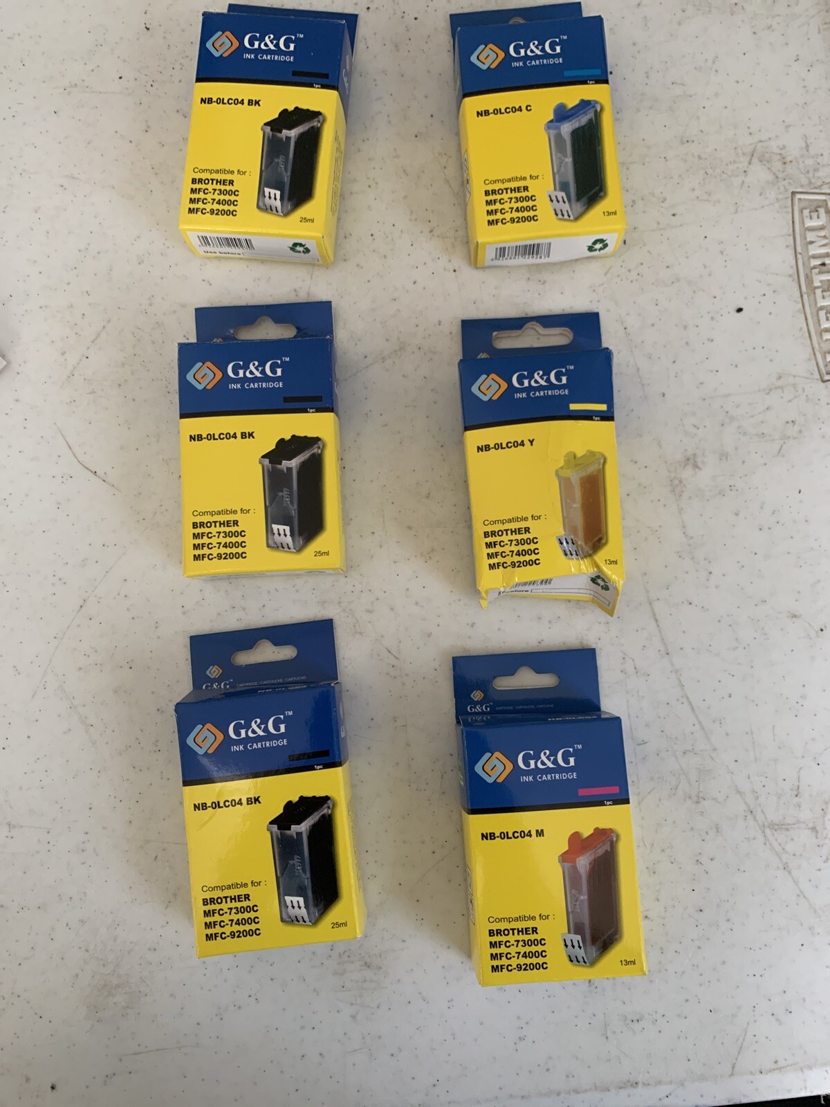 Lot Of 6 G&G Printer Ink Cartridges NB-0LC04 3 Blk 1 Cyan 1 Yellow 1 Magenta