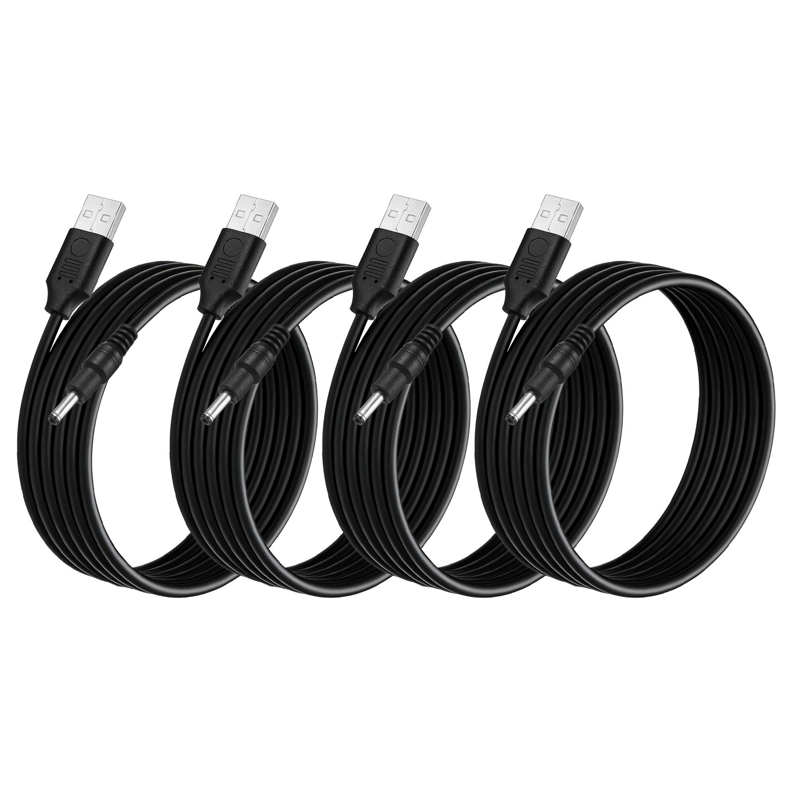 4Pcs USB to DC Power Cable 3.5x1.35mm, 5V 3A for LED Lights, 1.5 M/5Ft, Black