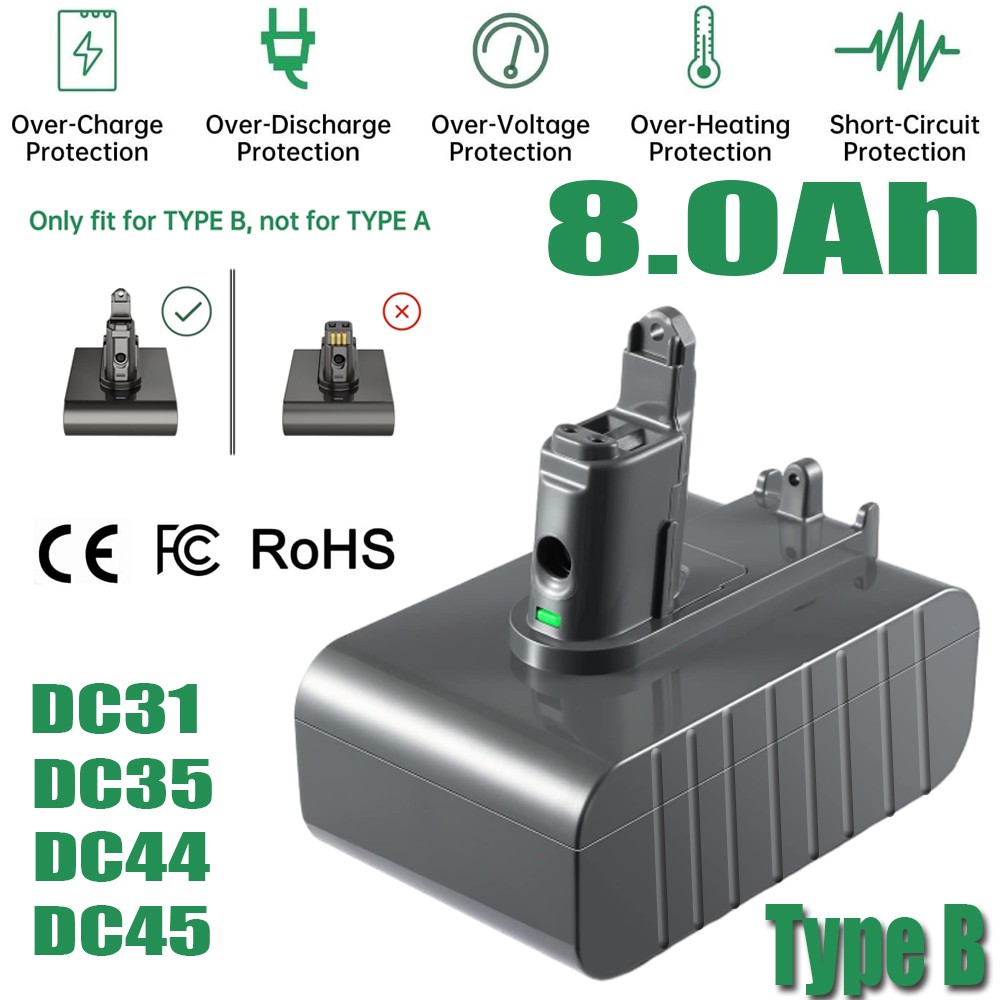 Type-B 8.0Ah Battery for Dyson DC31 DC34 DC35 DC44 DC45 DC46 DC55 DC56 Battery