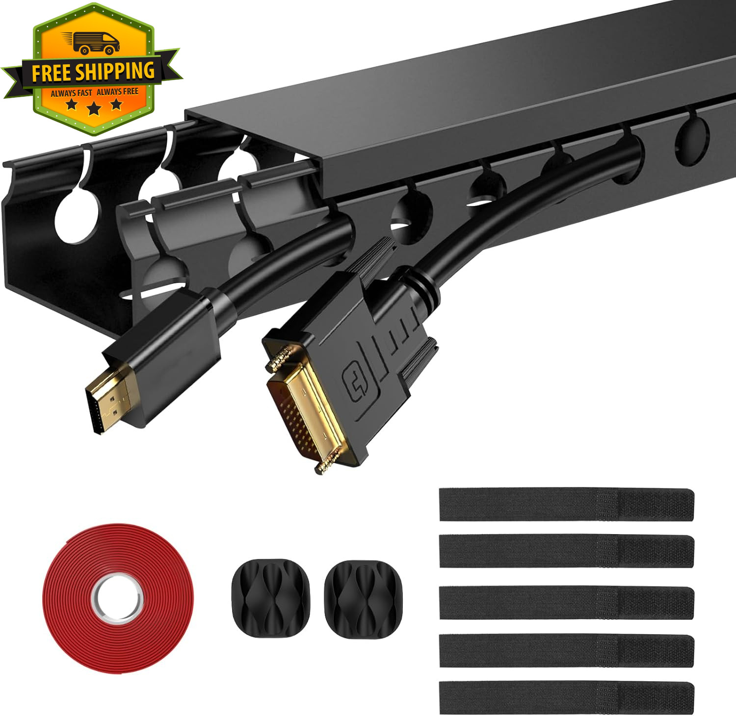 77in Cable Raceway Kit 5 Pack Open Slot Cord Cover Under Desk Wire Organizer