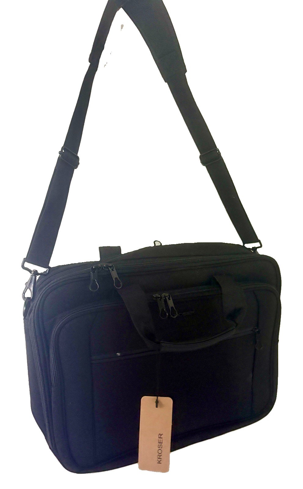 KROSER 17-Inch Laptop Briefcase Bag – Expandable, Black Messenger Shoulder Bag