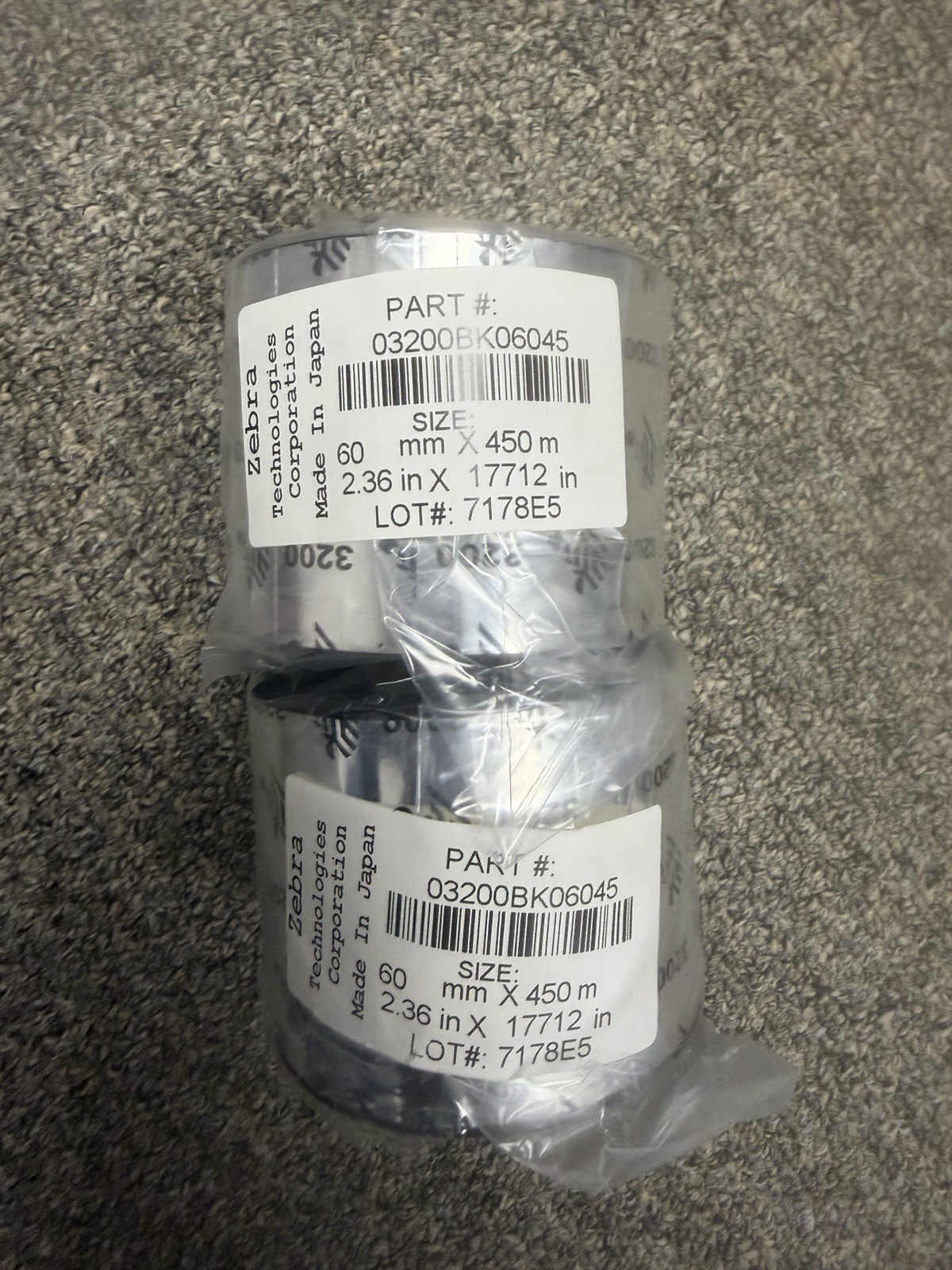 (2pk) Zebra 03200BK06045 Resin Ribbon《NEW》Black 3200 60mm x 450M Priced To Sell