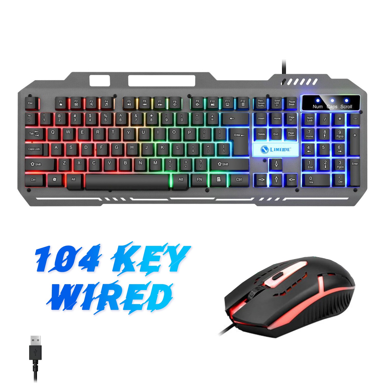 104 Key Wired Luminous Gaming Keyboard & Mouse Combo, Metal, Mechanical Feeling
