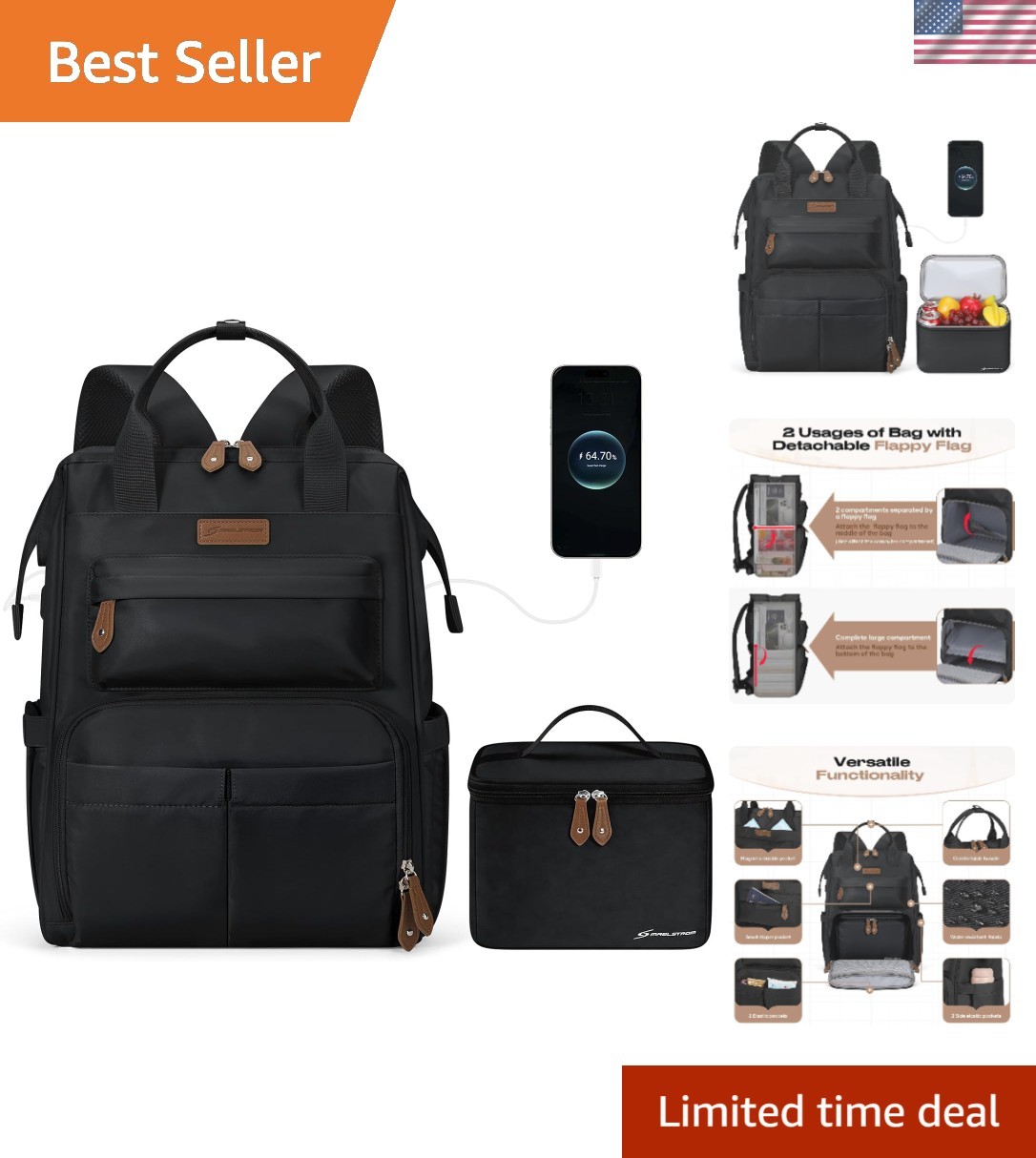 Elegant Travel Backpack with Insulated Lunch Box - Fits 15.6-17.3 Inch Laptops