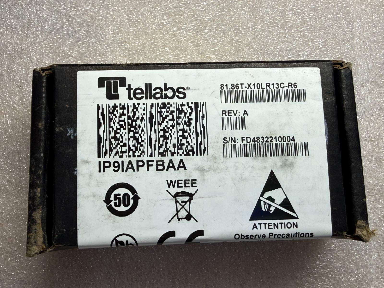 Tellabs 81.86T‑X10LR13C‑R6 REV:A XFP Transceiver IP9IAPFBAA | 10GBASE-LR 1310nm