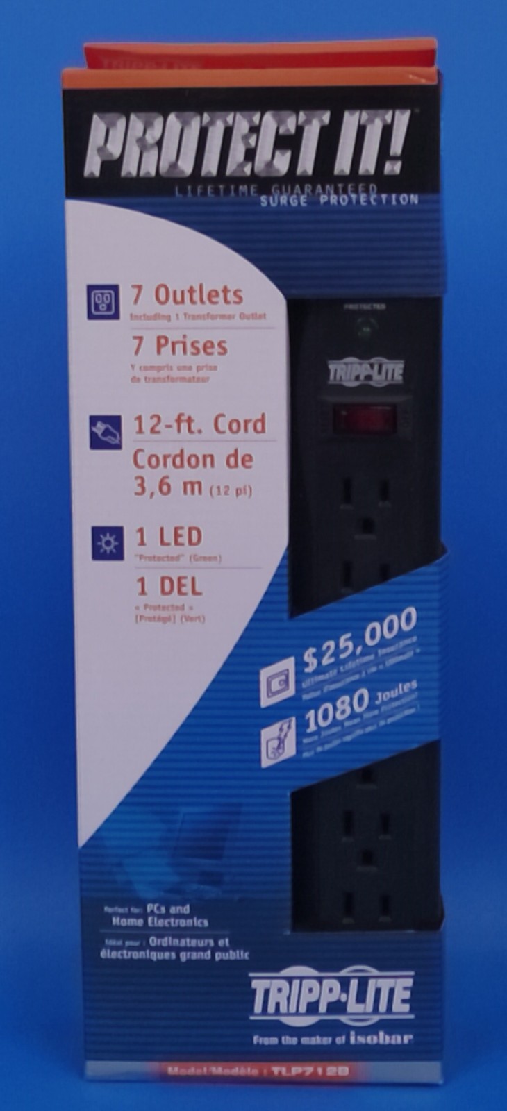 NEW Tripp Lite TLP712B 7 Outlet Surge Protector Power Strip 12ft Cord 1080J NEW