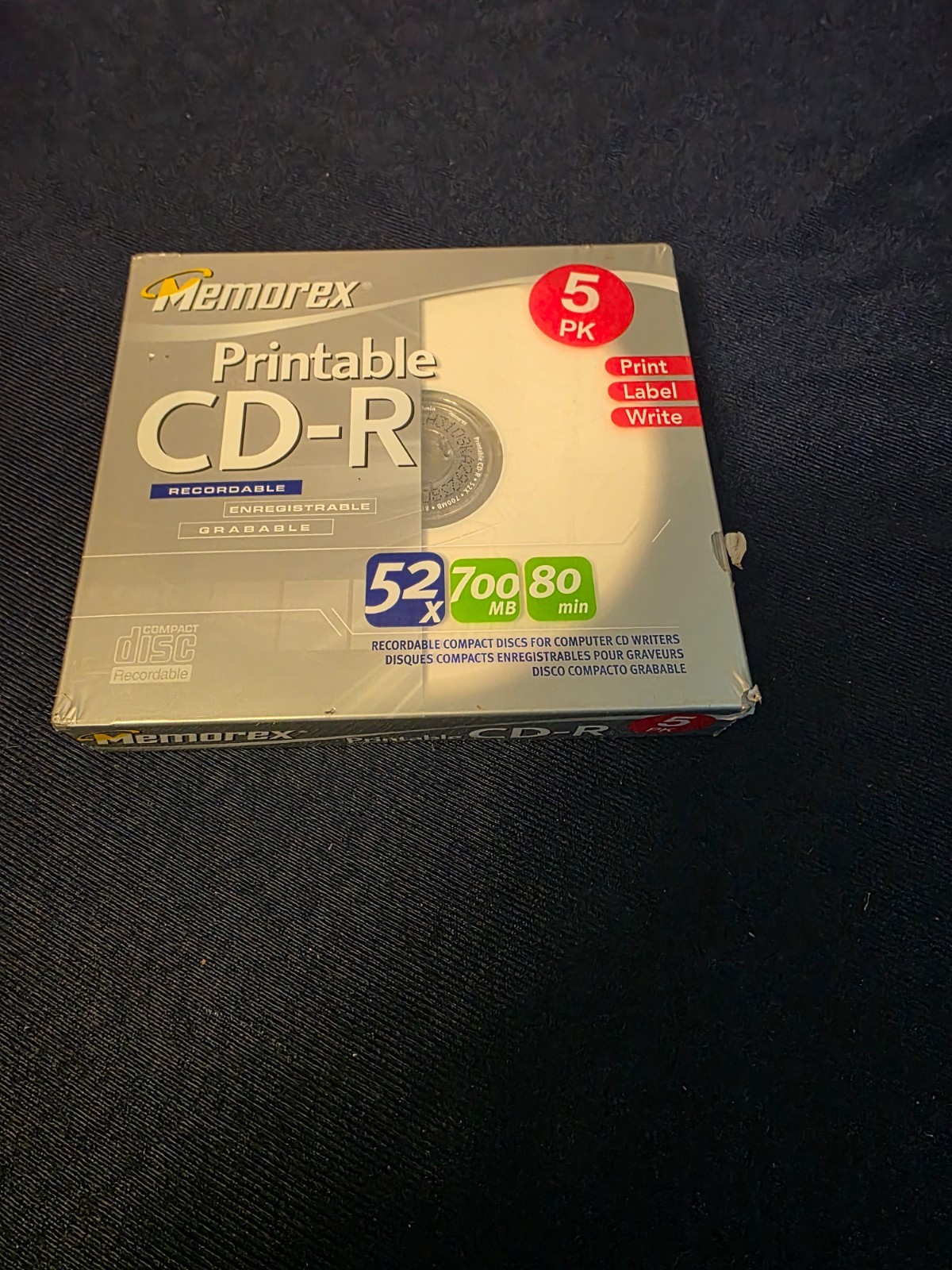 New Memorex Printable Recordable Blank CD-R, 5 Pack 52x 700MB 80 min CDs