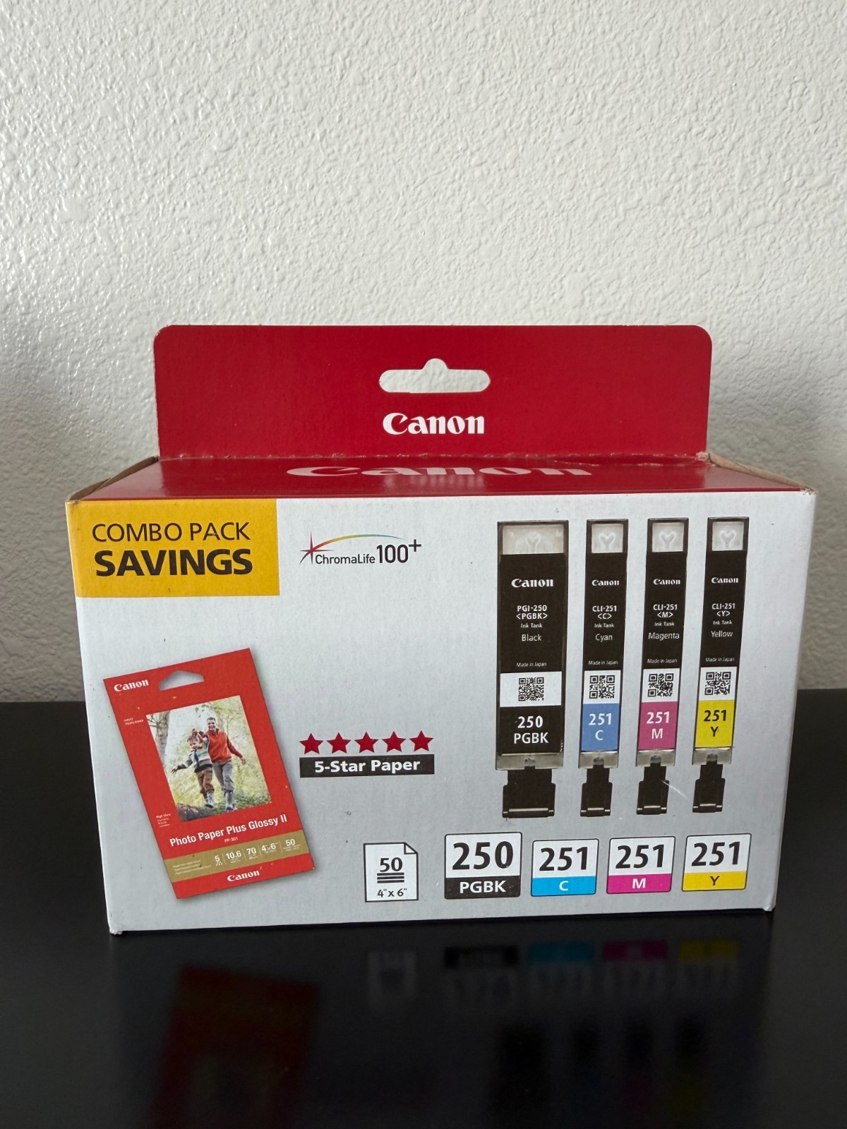 Canon - 250/251 4-Pack Standard Capacity Ink Cartridges + Photo Paper - Black/Cy