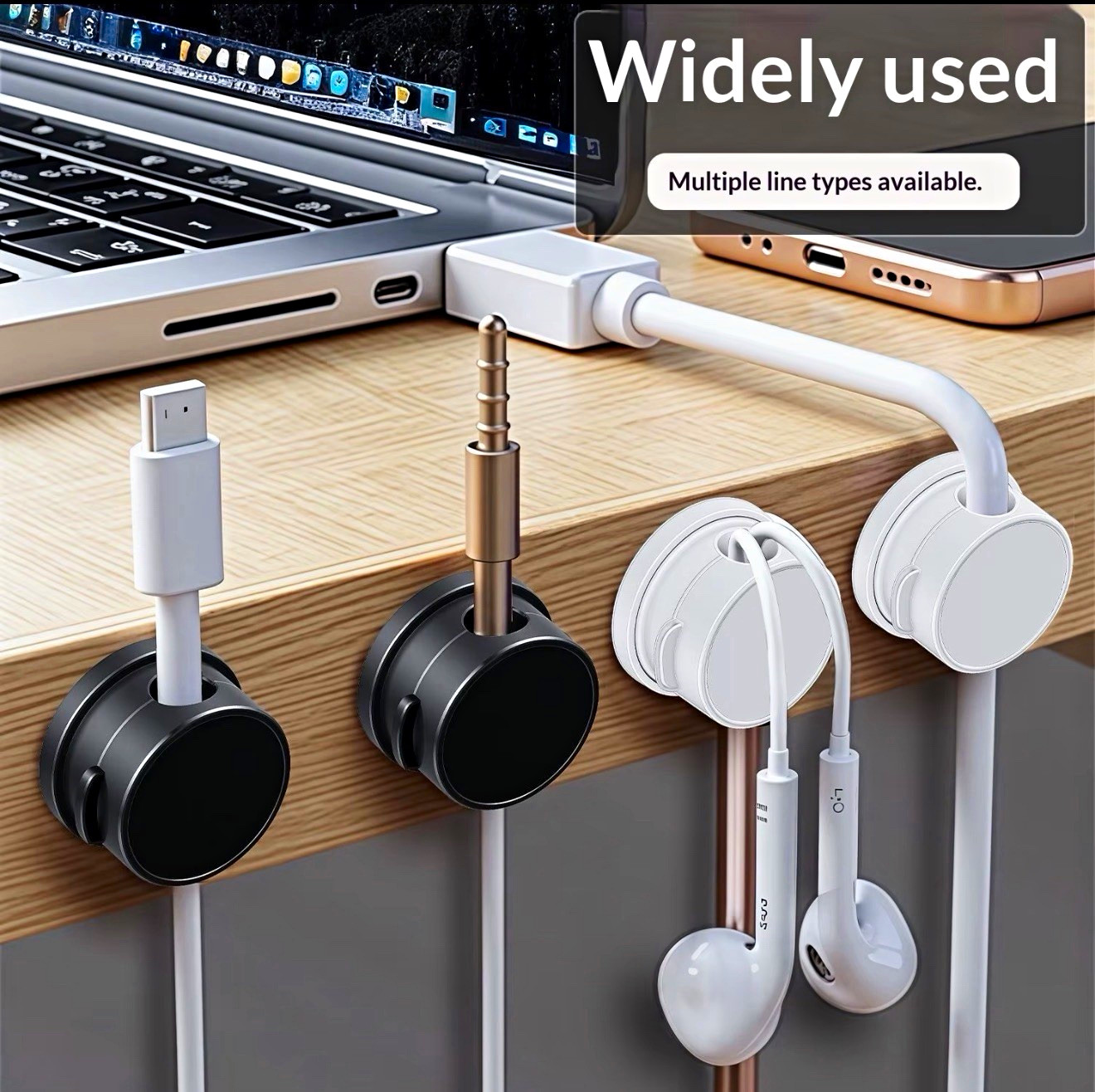 Magnetic 360° Rotatable Cable Organizer Desk Holder, Black Plastic, 6-Pack
