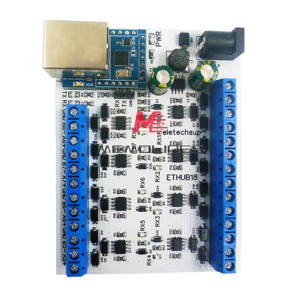 8channel DC12-24V Ethernet Network RJ45 to 8 Port RS485 HUB Converter Board New