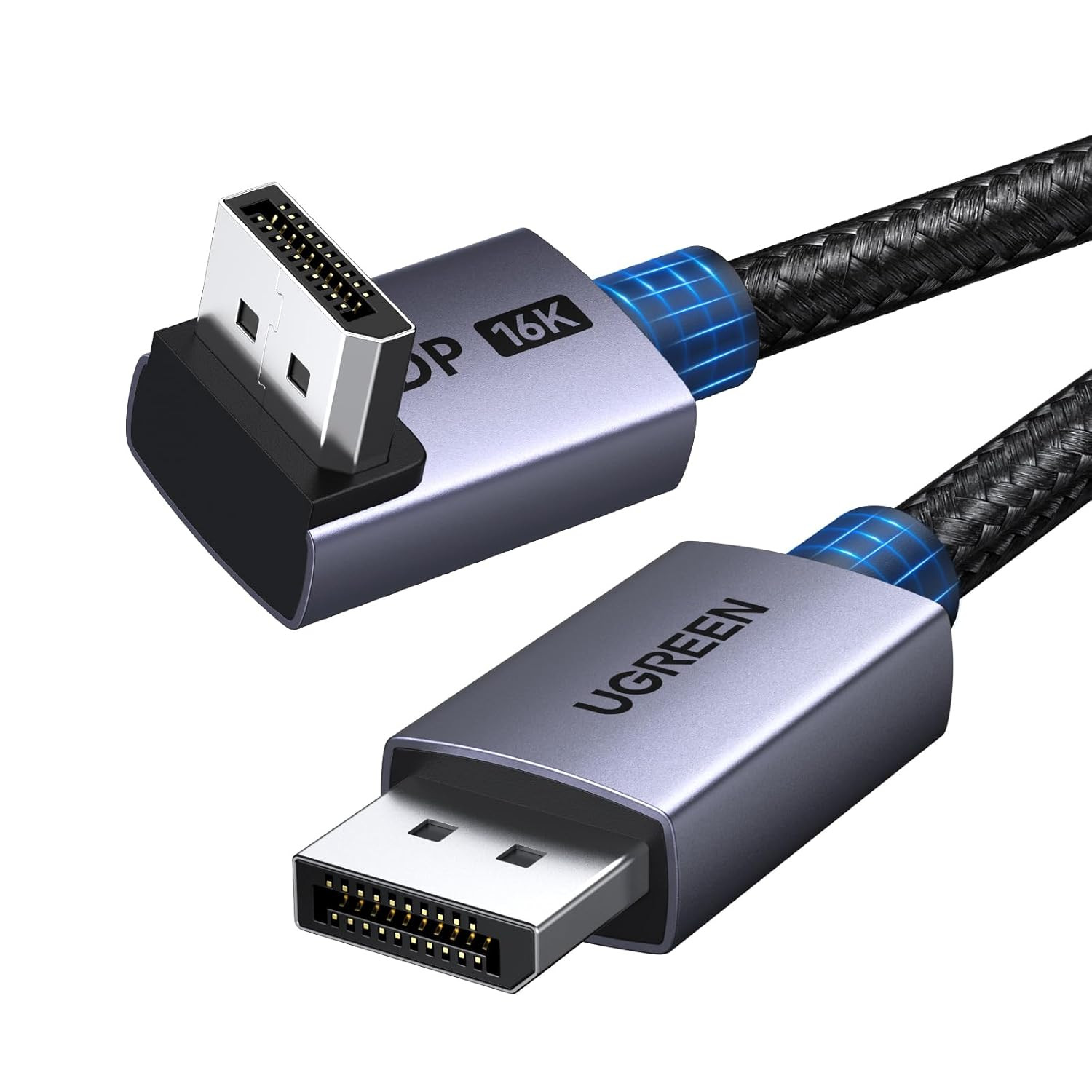 16K@60Hz 6.6FT 80Gbps Right Angle Displayport Cable DP 2.1, 6.6FT