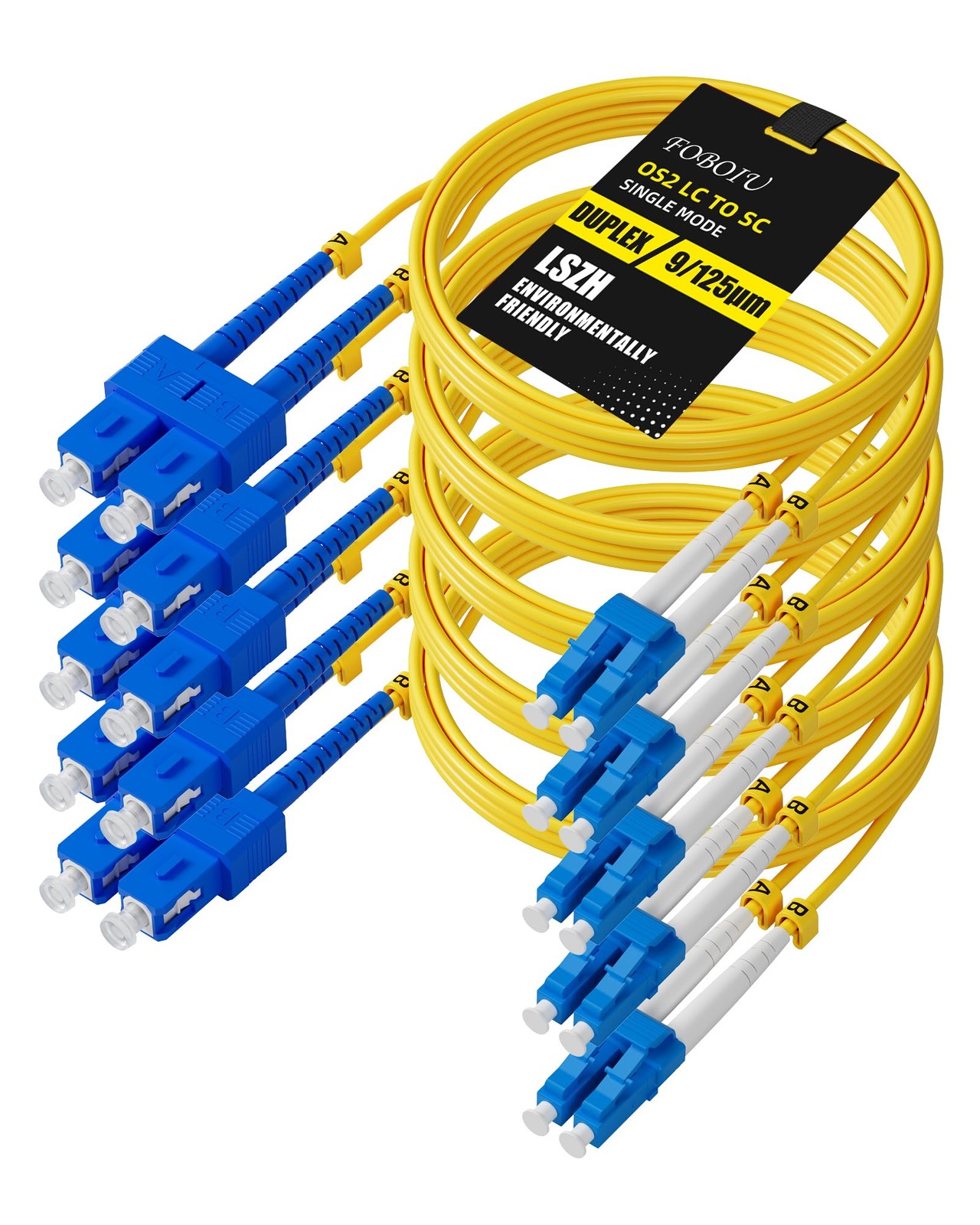 5 PCS OS2 SC To LC Fiber Patch Cable 2M/6.6 Ft Single Mode Duplex Jumper