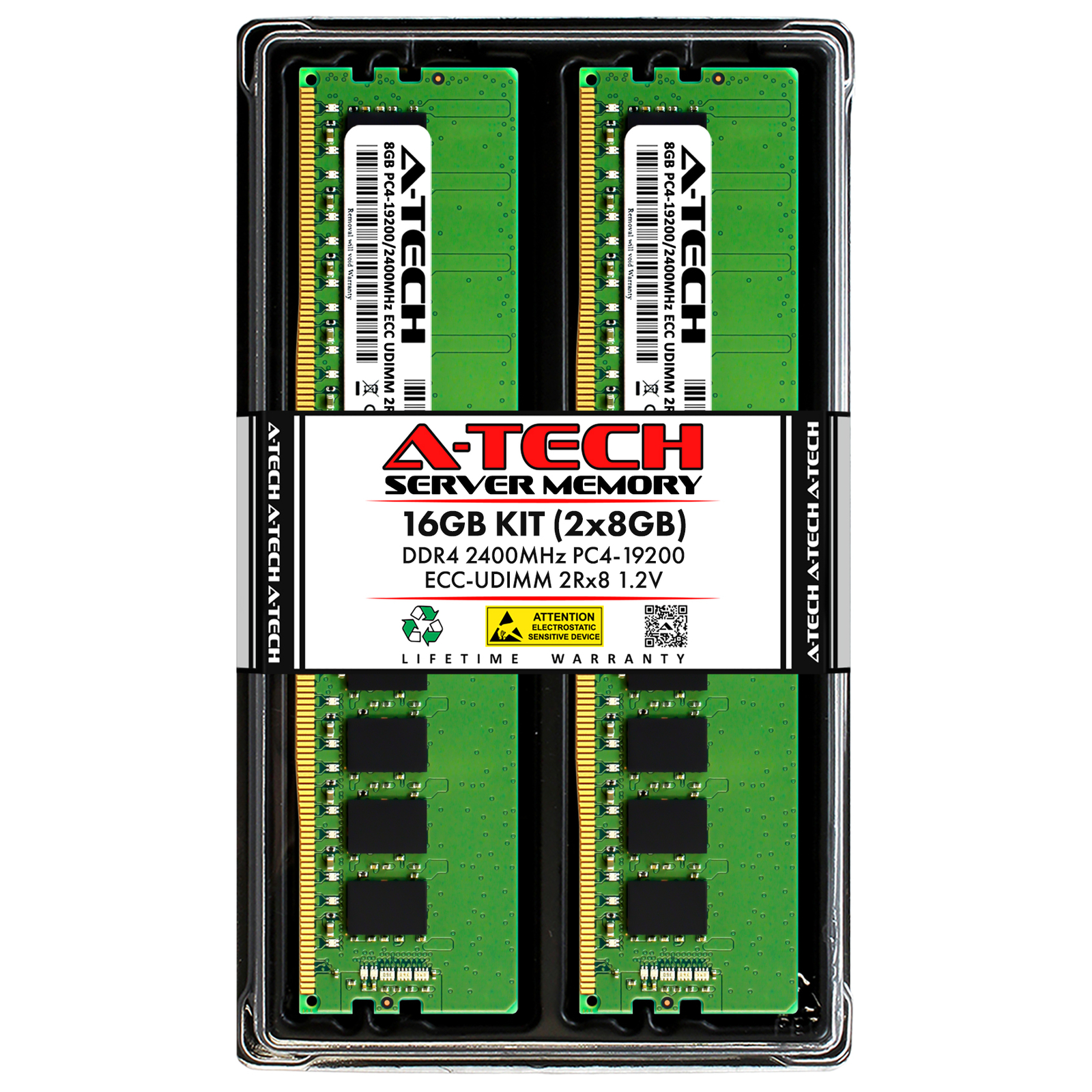 A-Tech 16GB Kit 2x 8GB 2Rx8 PC4-19200E ECC UDIMM DDR4 2400 MHz Server Memory RAM