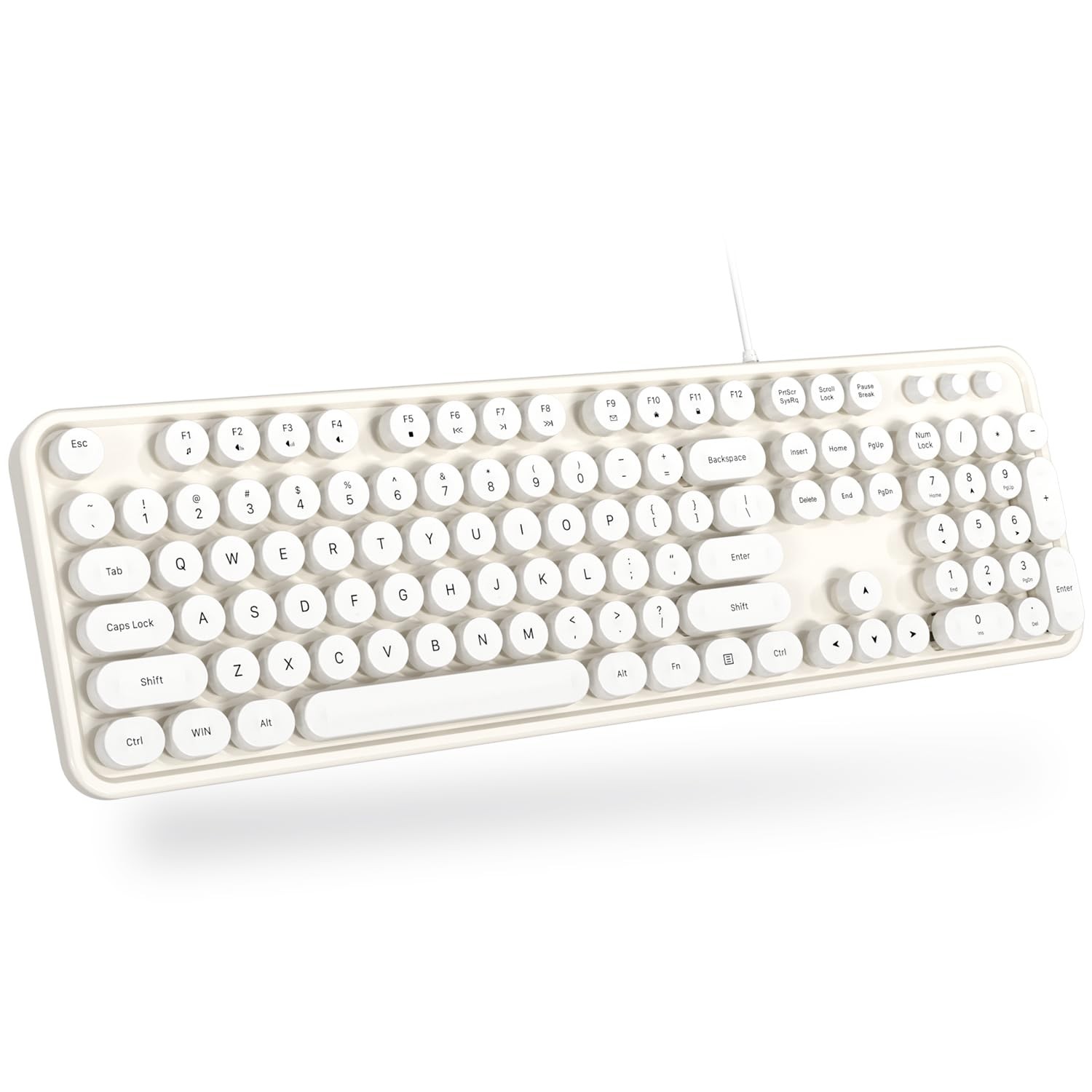 USB Wired Keyboard with Number Pad, Caps Indicators, Foldable Stands - White