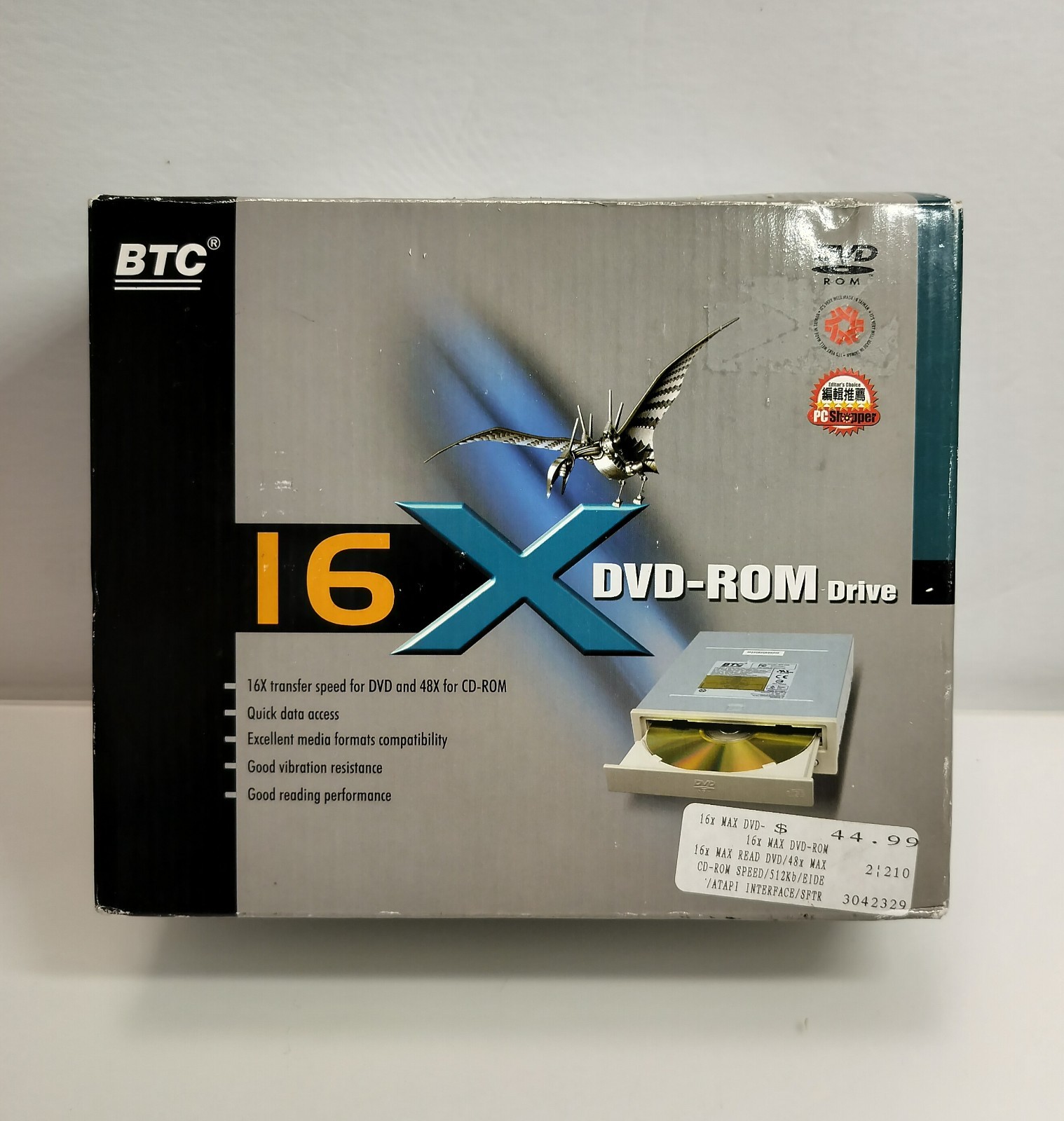 BTC  16x Internal DVD-ROM Drive ATPI Black Bezel Open Box Pre-owned 