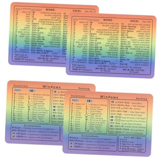 4pcs Windows Shortcut Sticker, Excel Cheat Sheet, Shortcut Stickers Gradient