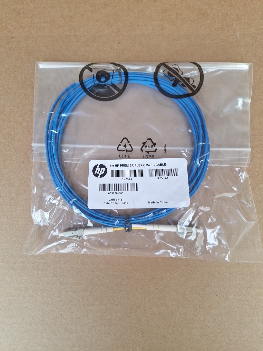 New HP QK734A PremierFlex Network cable LC multi-mode 5 m fiber optic OM4