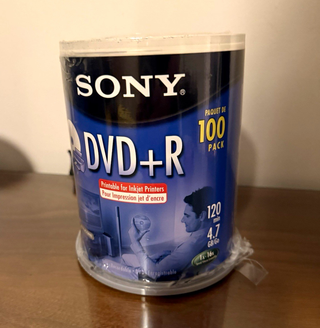 Sony DVD+R 4.7GB 16x Inkjet Printable Recordable Discs 100pk Spindle