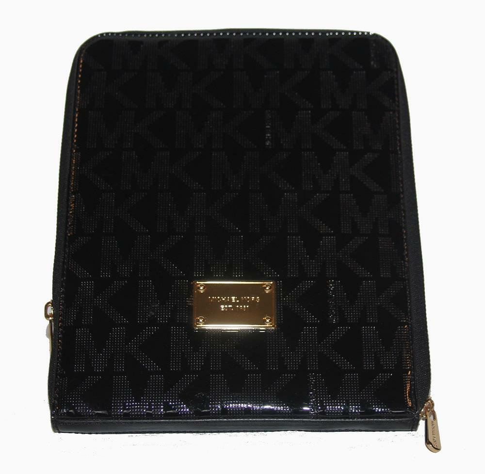 MK MICHAEL KORS Black Mirror Metallic "MK" IPAD Sleeve Case NEW MSRP $99