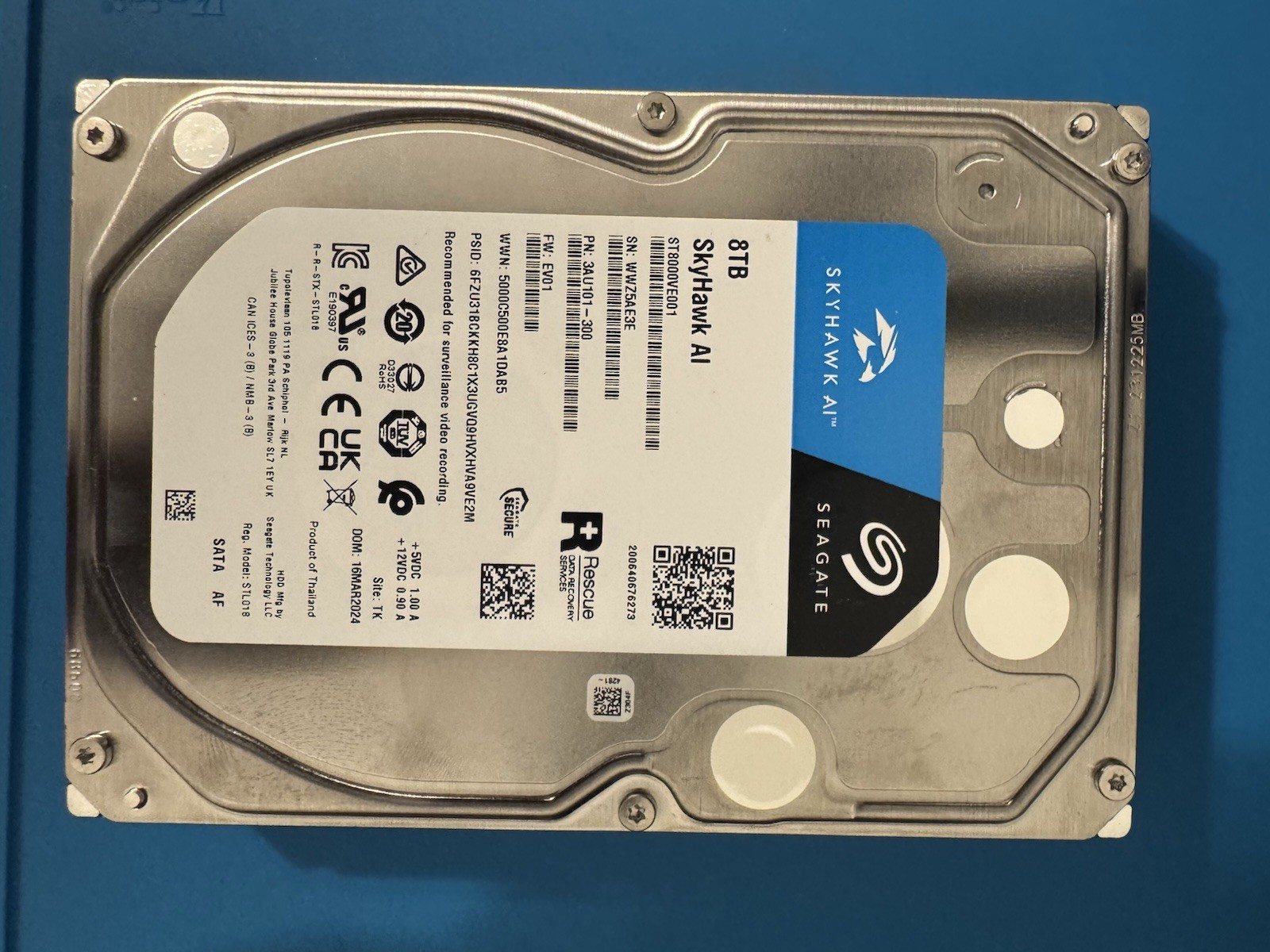 Seagate SkyHawk AI 8TB 7200RPM SATA 3.5" HDD ST8000VE001 Tested 3387 Hrs