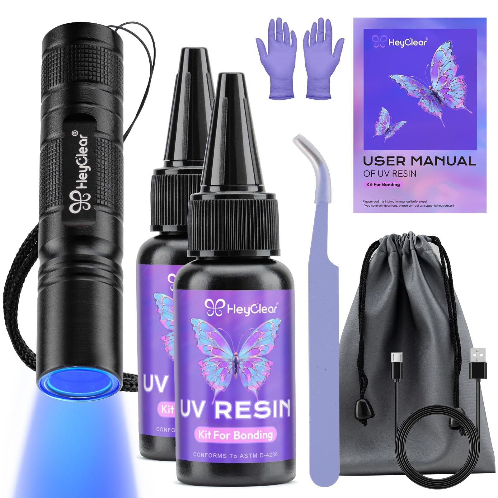 HeyClear 60g UV Resin Kit with Light -Fast Curing, Bonding in Seconds UV Glue Ad