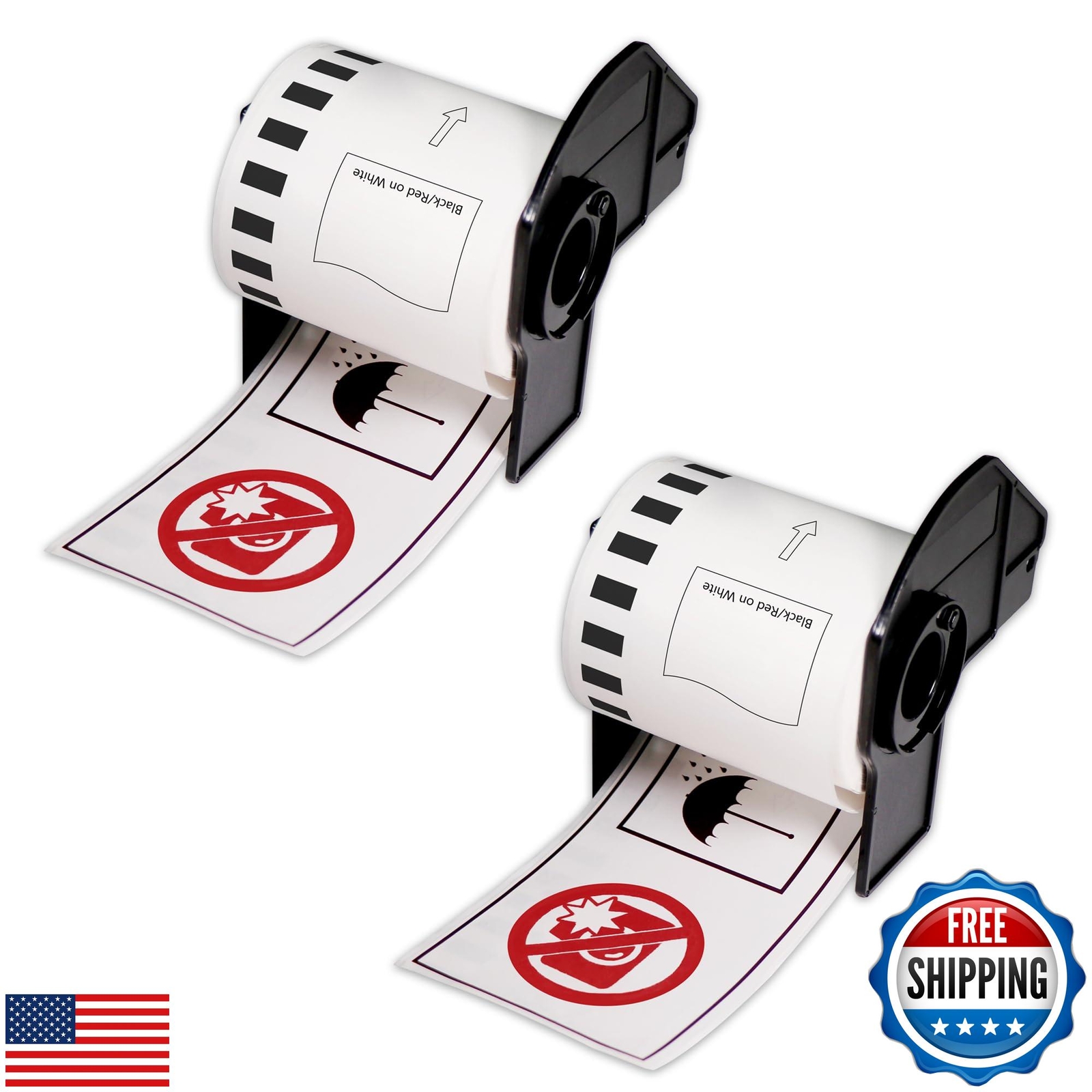 BETCKEY - Black/Red on White Continuous Labels Replace for Brother DK-2251 (2