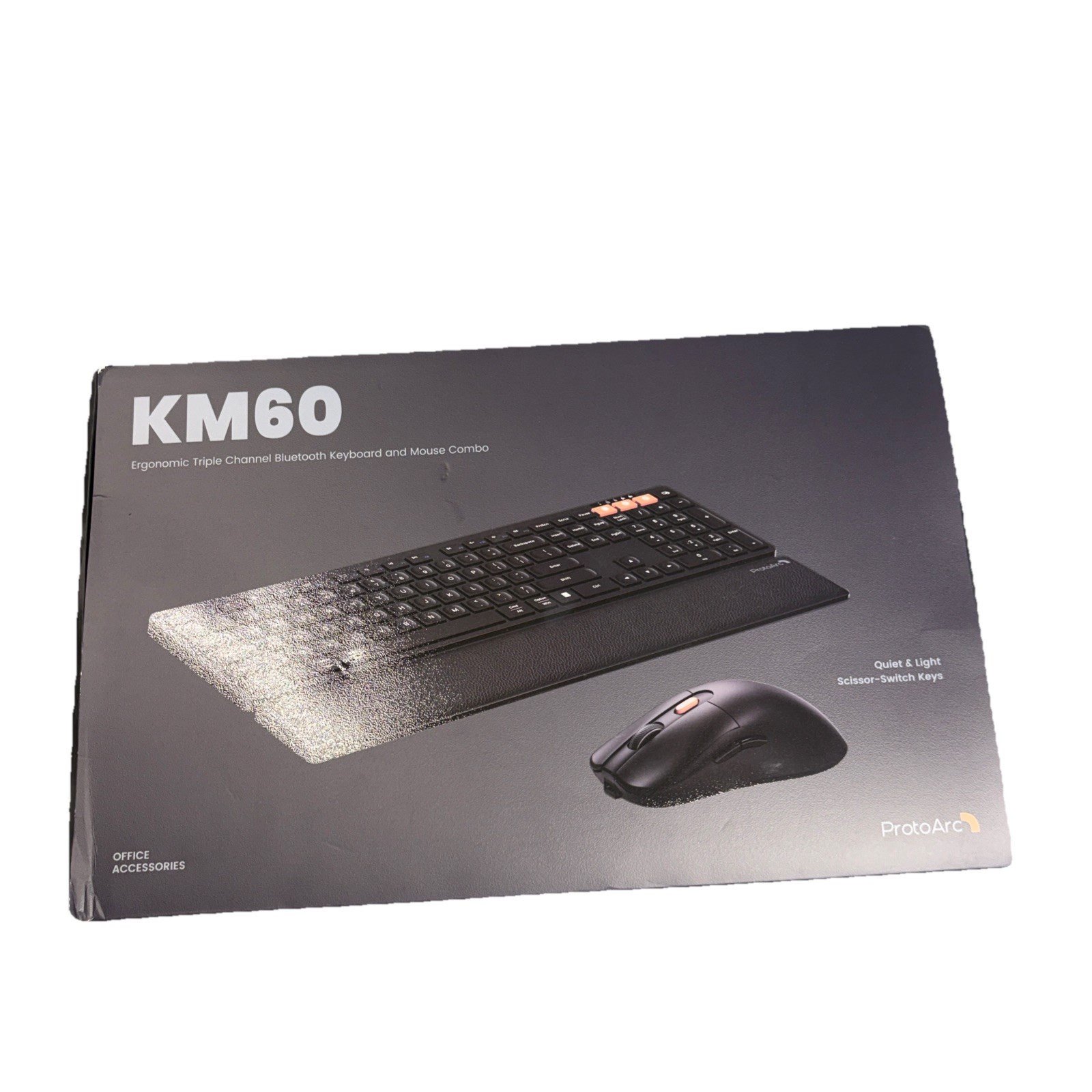 PROTOARC KM60 ERGONOMIC BLUETOOTH KEYBOARD MOUSE COMBO  TRIPLE CHANNEL USB