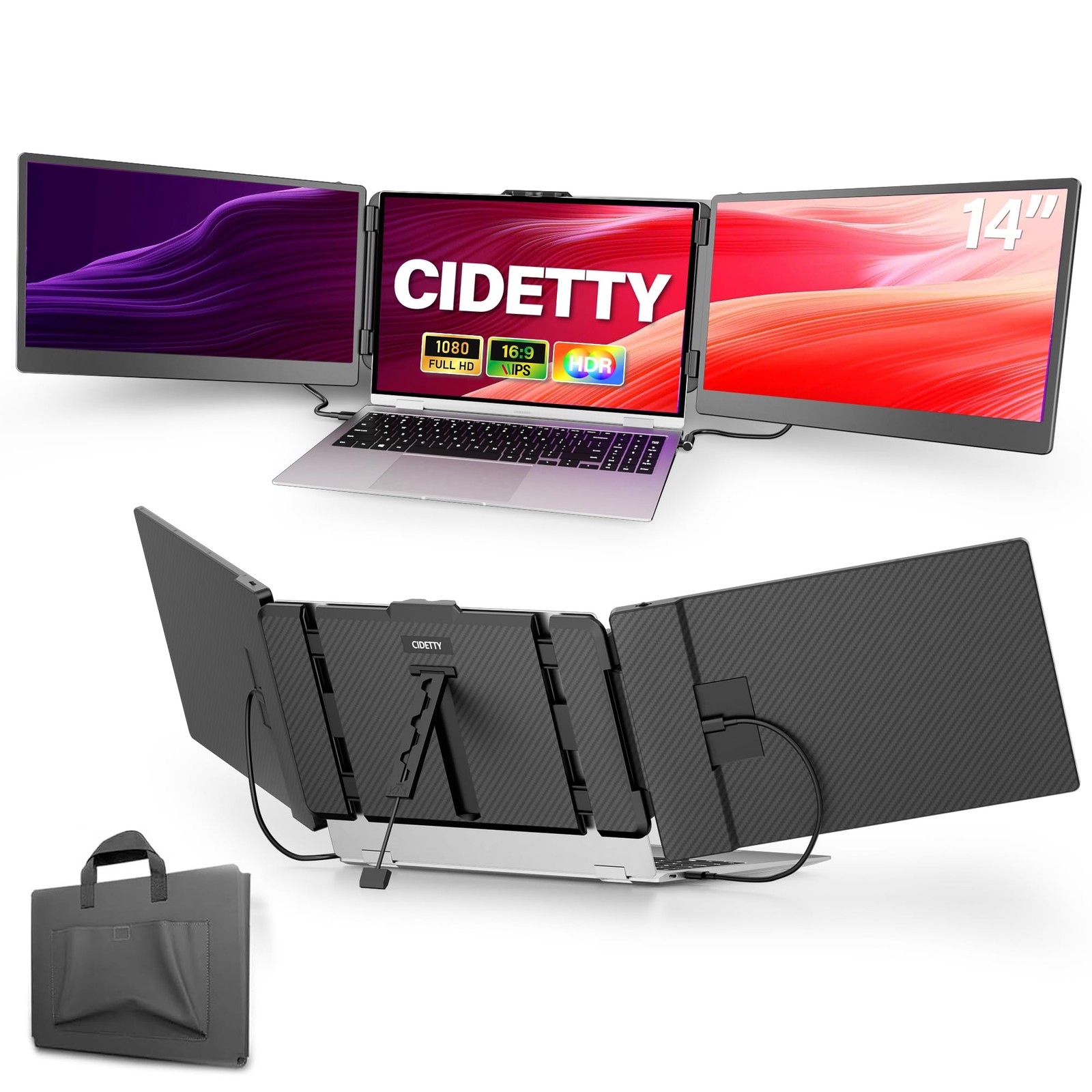 CIDETTY Laptop Screen Extender 14 FHD 1080P IPS Ultra Thin Dual/Triple Monitor