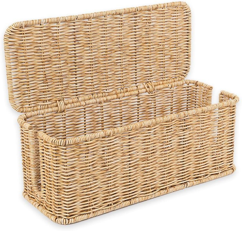 Cable Management Box Handmade Rattan Cord Organizer for Power Strip Wire Storage