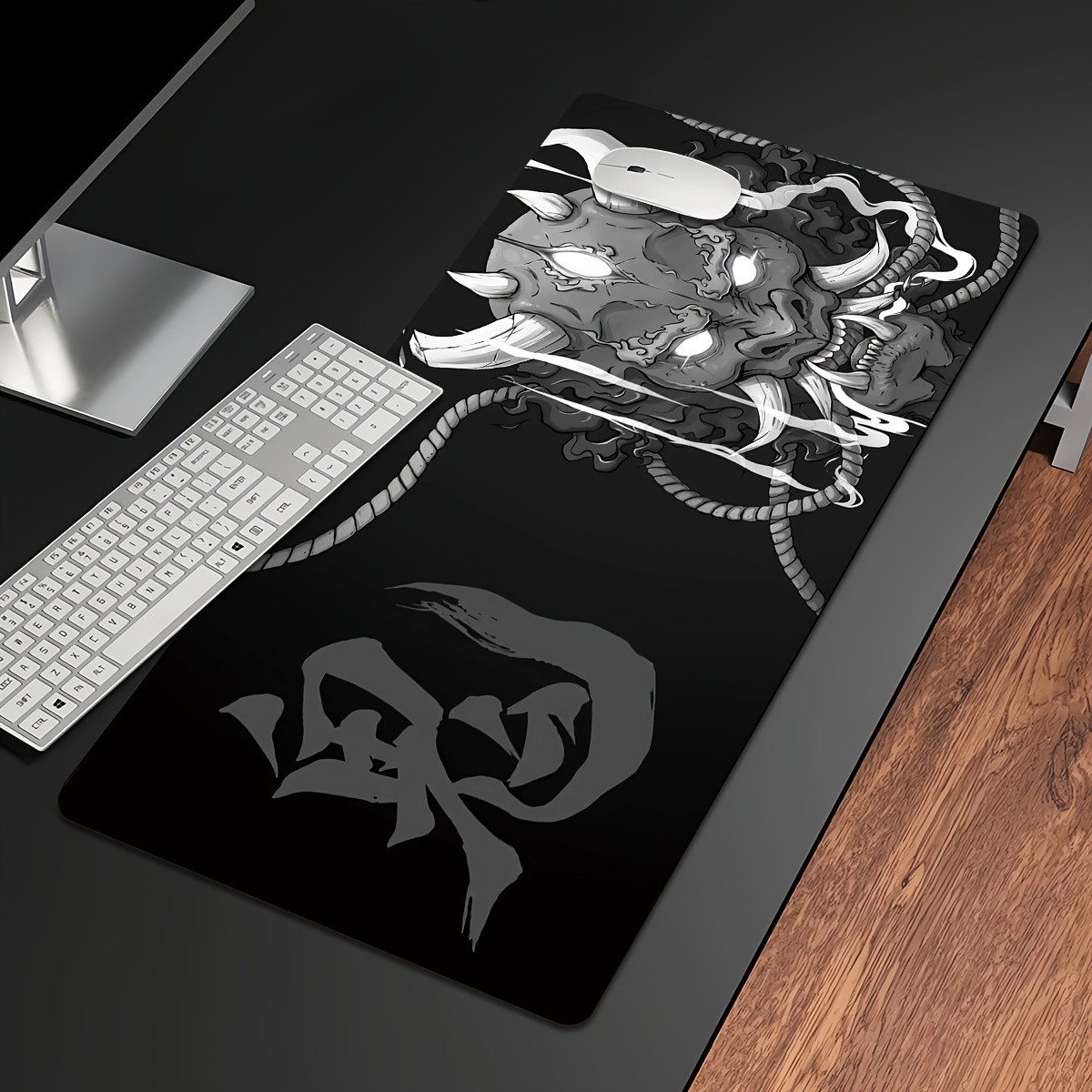 1 XXL Large Gaming Desk Mat - Enormous Blue Spider And Ghost House Design, Non