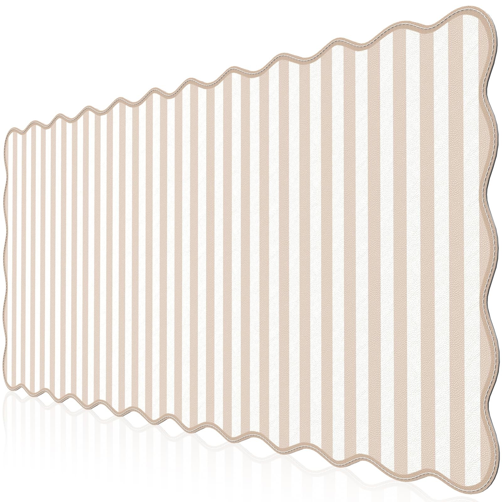 Leather Keyboard Pad, 35.4"x15.7" Scalloped Workspace Decor(Beige)