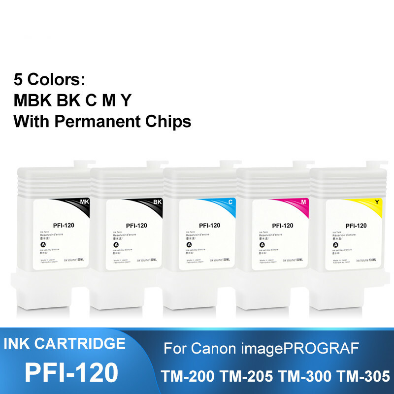 PFI-120 Empty Ink Cartridge For Canon TM-200 TM-205 TM-300 TM-305 5Colors/Set