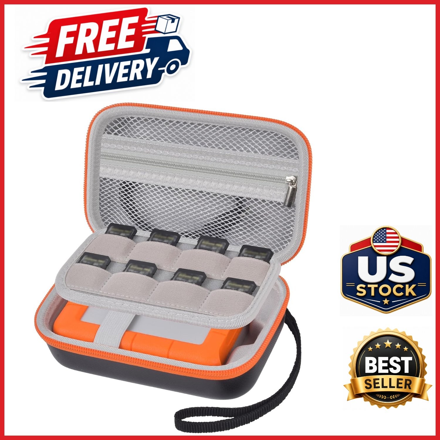 Compact Hard Case for LaCie Rugged Mini External HDD with Adjustable Strap