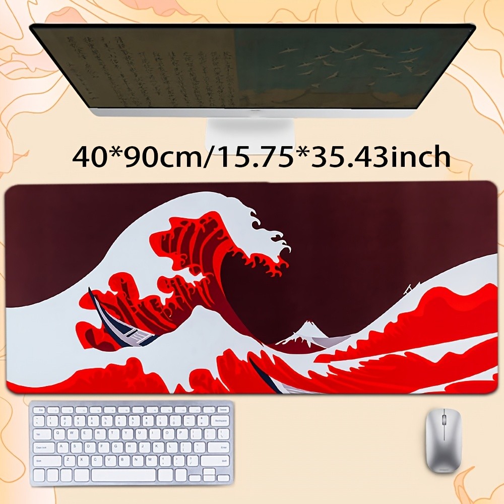 1pc High-Definition Printed Mouse Pad, Red Wave Great Wave Pattern Fashion New
