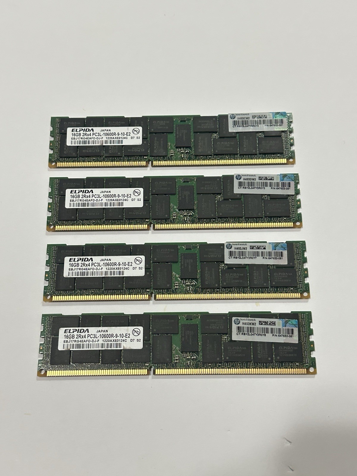 4x Elpida 16GB PC3L-10600R DDR3 ECC RDIMM Server RAM - 64GB Total