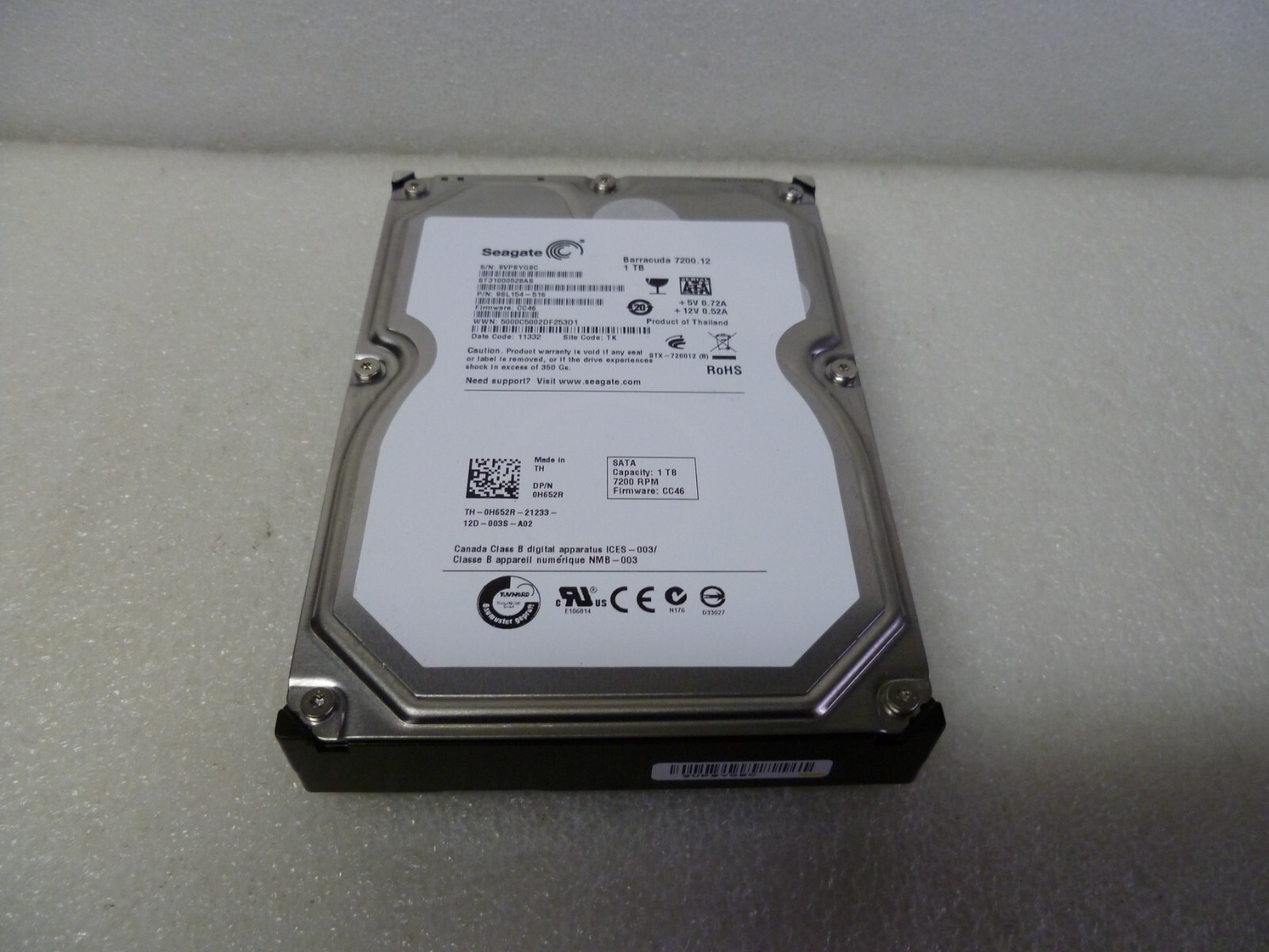 SEAGATE ST31000528AS 1TB SATA HARD DRIVE P/N:9SL154-516 F/W: CC46