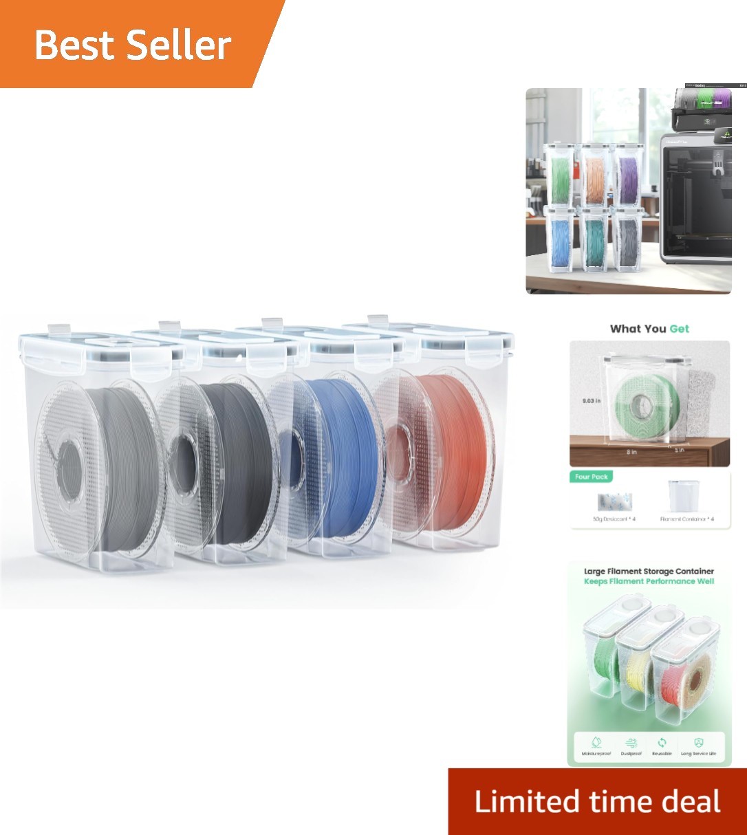 Ultimate Filament Storage Solution - 4 Pack Waterproof & Dustproof Containers