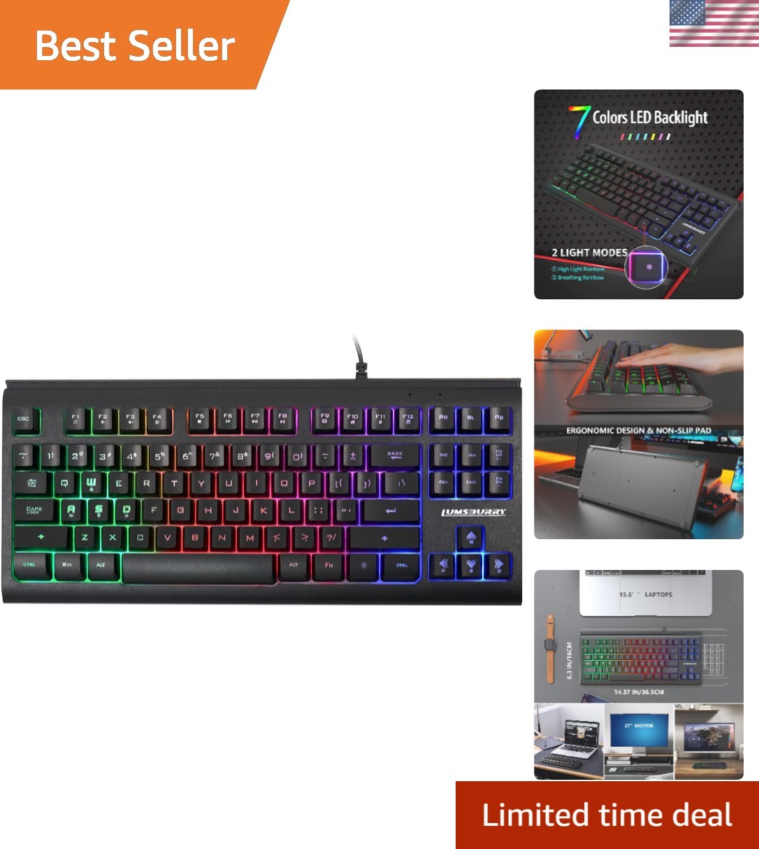 Compact Wired Gamer Keyboard with RGB Backlit & Multimedia Shortcuts
