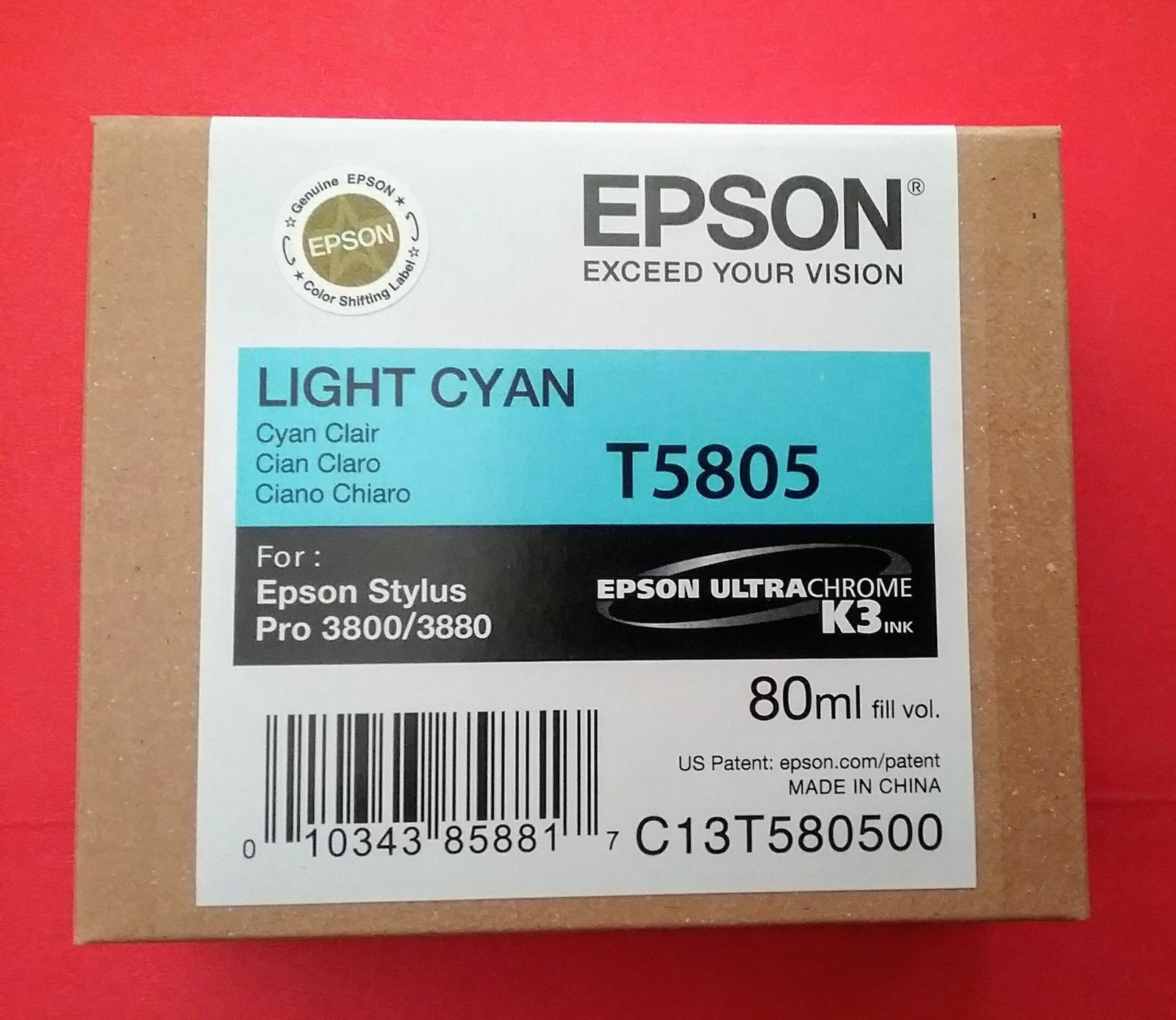 07-2012 NIB Genuine Epson T5805 Light Cyan K3 80ml Ink Stylus 3800/3880 T580500