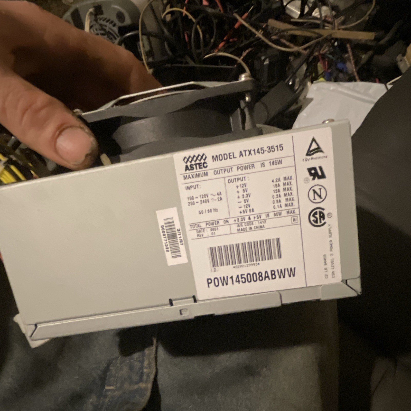 ASTEC ATX145-3515 145W ATX Power Supply 4-Pin Peripheral 1 Fan 100-240V