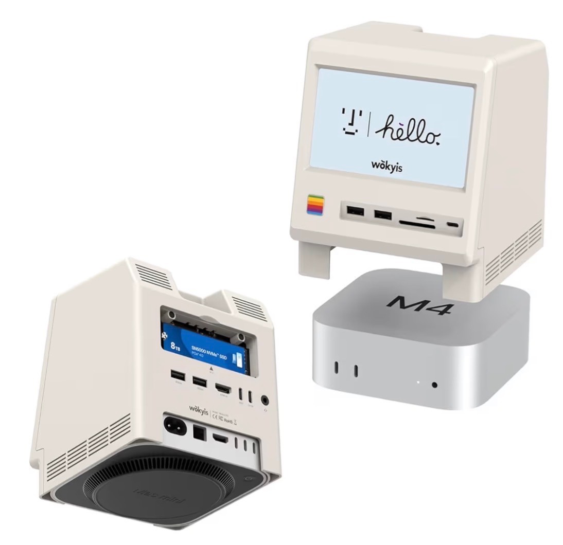 M5 Retro Dock Station for Mac mini M4, 5’inch HD Display, 10Gbps M.2 NVMe SSD En