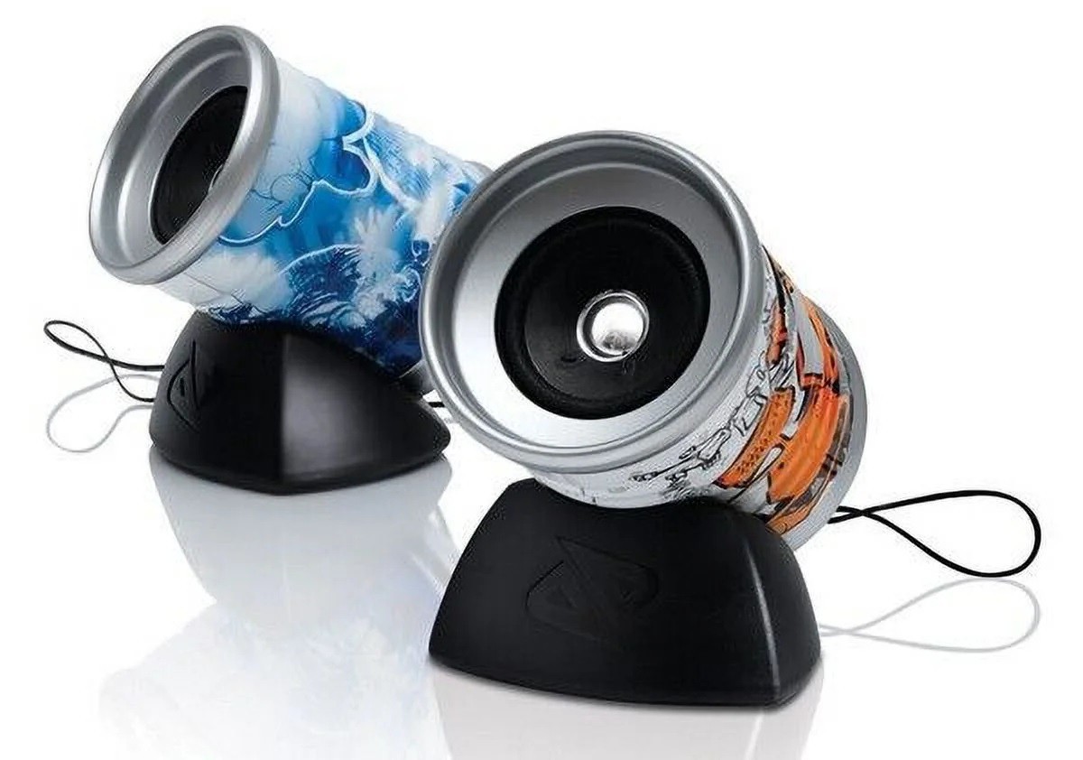 6 1/2" Boosted Tin Can Computer / Cell Phone Retro Stylish Speaker Set