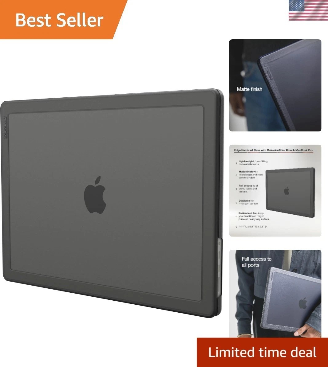 Edge Hardshell Case with Makrolon for MacBook Pro 16 inch, Black