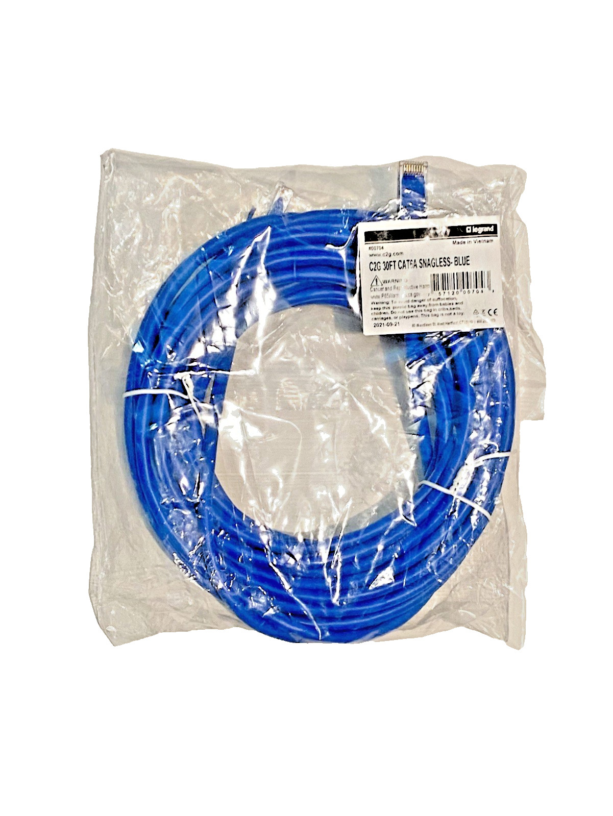 Legrand 00704 C2G 30FT CAT6A Snagless Patch Cord, Blue - New