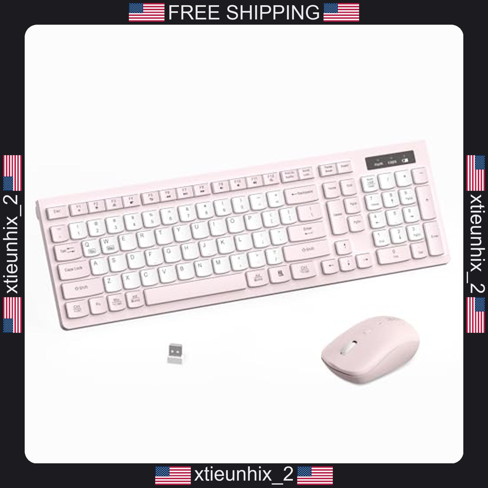 Wireless Keyboard and Mouse Combo Full Size Silent Office Home Pink