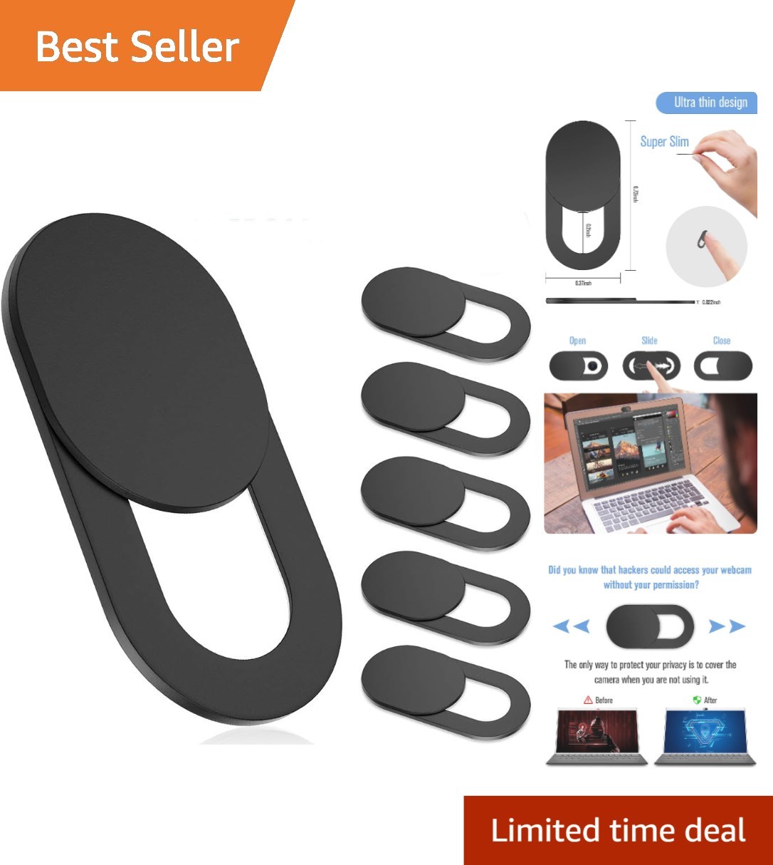 Strong Adhesive Webcam Slide Covers - 6 Pack, Ultra-Thin Privacy Shield