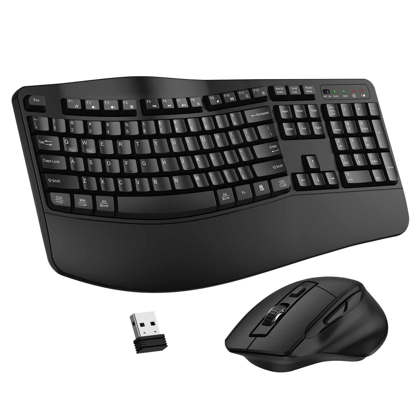 Ergonomic 2.4G Wireless Keyboard and Mouse Combo  Sleek Black Wave Design