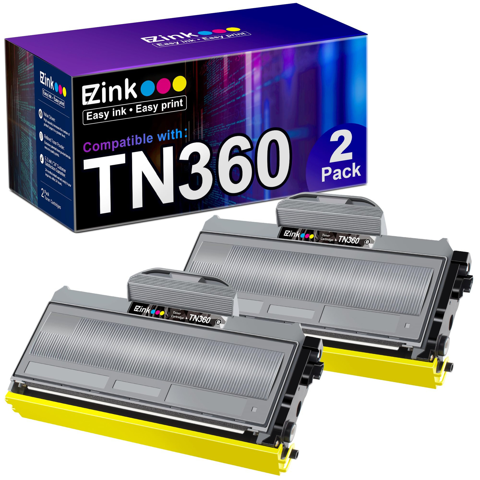 EZ Ink TN360 Toner Cartridge Replacement for Brother DCP HL MFC 2 Pack
